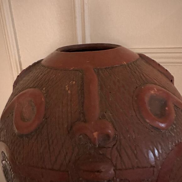 Terracotta Art Pottery Primitive Vase Handmade Collectible Native bull red rust - Picture 5 of 12